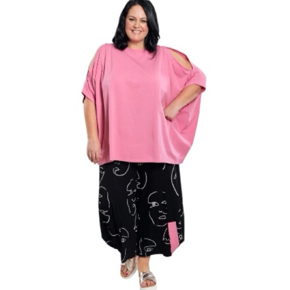 Alembika Boxy Dolman Top Bazooka Pink Cold Shoulder Oversized Stretch NWT Sz 3X